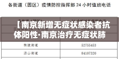 【南京新增无症状感染者抗体阳性·南京治疗无症状肺结核不住院可以吗】