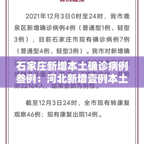 石家庄新增本土确诊病例叁例:河北新增壹例本土确诊病例 石家庄新增本土确诊病例叁例:河北新增壹例本土确诊病例
