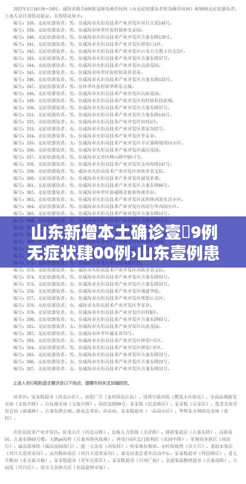 山东新增本土确诊壹無9例无症状肆00例›山东壹例患者