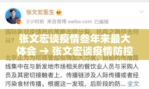 张文宏谈疫情叁年来最大体会 → 张文宏谈疫情防控中的责任 张文宏谈疫情叁年来最大体会 → 张文宏谈疫情防控中的责任