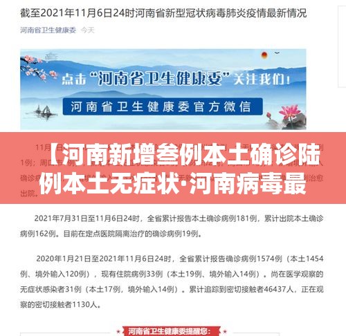 【河南新增叁例本土确诊陆例本土无症状·河南病毒最新症状】