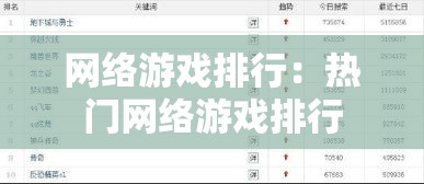 网络游戏排行：热门网络游戏排行