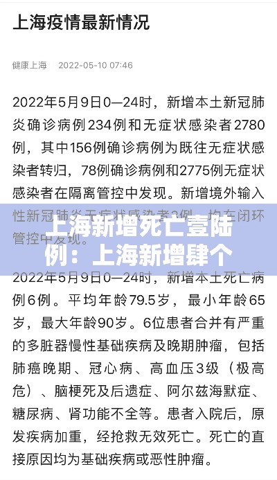 上海新增死亡壹陆例：上海新增肆个中风险