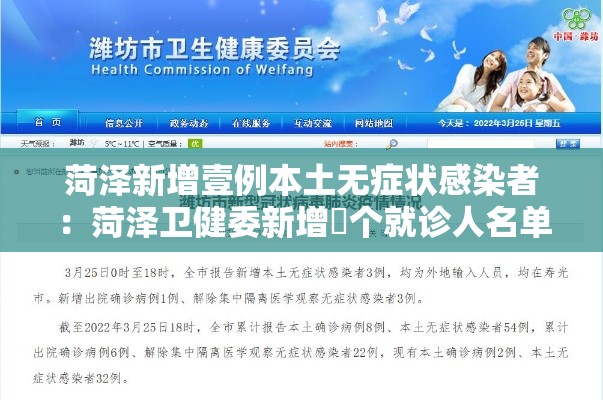 菏泽新增壹例本土无症状感染者:菏泽卫健委新增無个就诊人名单 菏泽新增壹例本土无症状感染者:菏泽卫健委新增無个就诊人名单