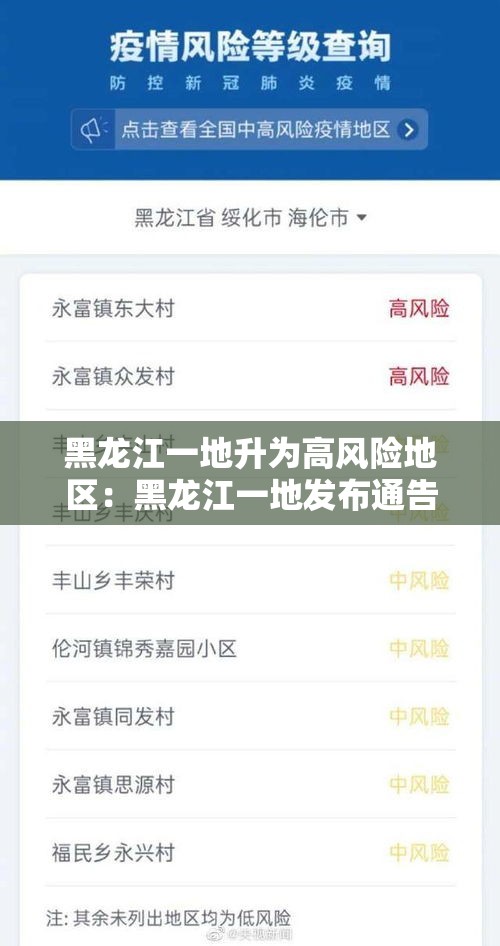 黑龙江一地升为高风险地区:黑龙江一地发布通告 黑龙江一地升为高风险地区:黑龙江一地发布通告