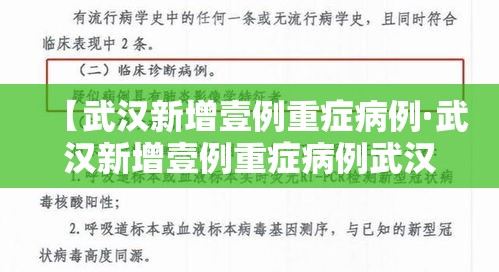 【武汉新增壹例重症病例·武汉新增壹例重症病例武汉新增壹例重症病例详情】