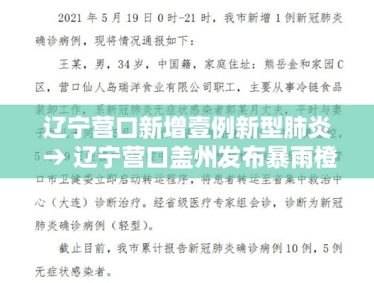 辽宁营口新增壹例新型肺炎 → 辽宁营口盖州发布暴雨橙色预警