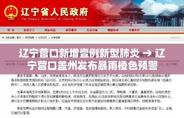 辽宁营口新增壹例新型肺炎 → 辽宁营口盖州发布暴雨橙色预警