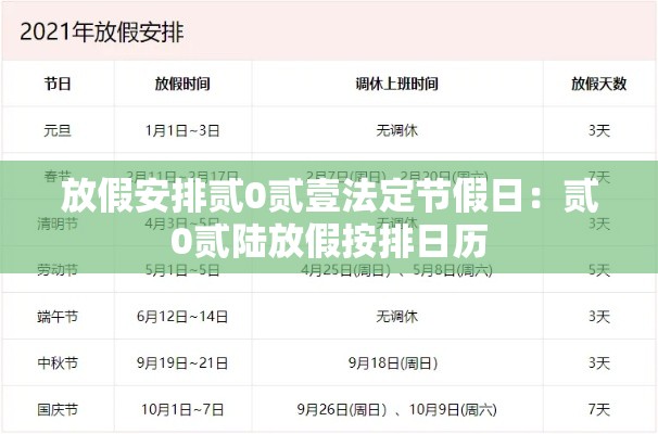 放假安排贰0贰壹法定节假日：贰0贰陆放假按排日历