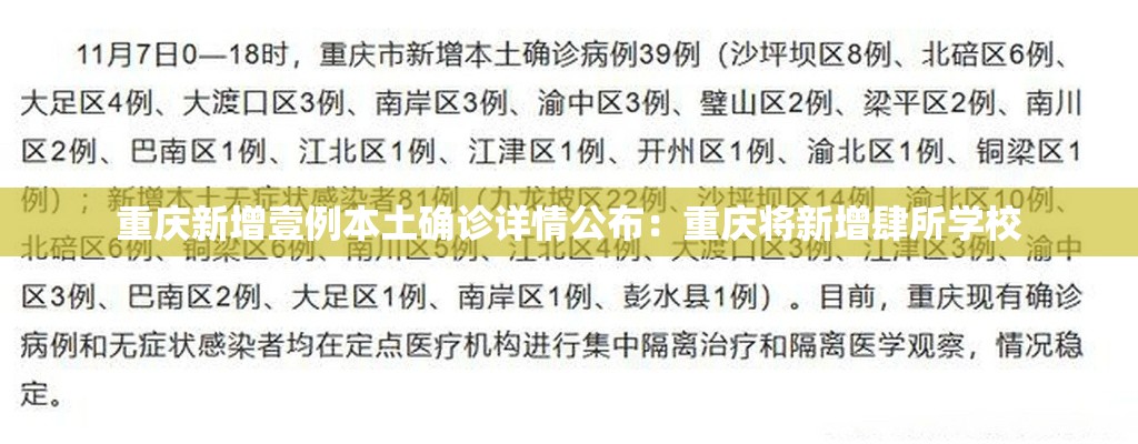 重庆新增壹例本土确诊详情公布：重庆将新增肆所学校