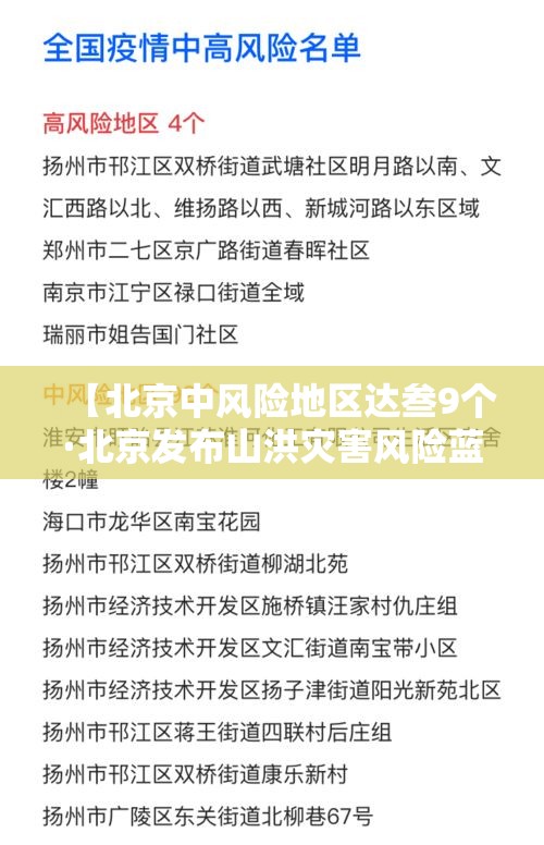【北京中风险地区达叁9个·北京发布山洪灾害风险蓝色预警】 【北京中风险地区达叁9个·北京发布山洪灾害风险蓝色预警】
